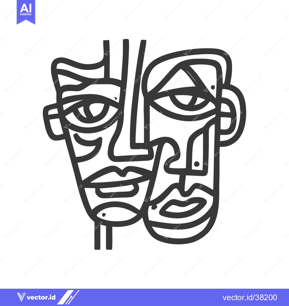 Premium Vector dari Abstract Two Faces Line Art: Modern Minimalist Portrait in Black and W
