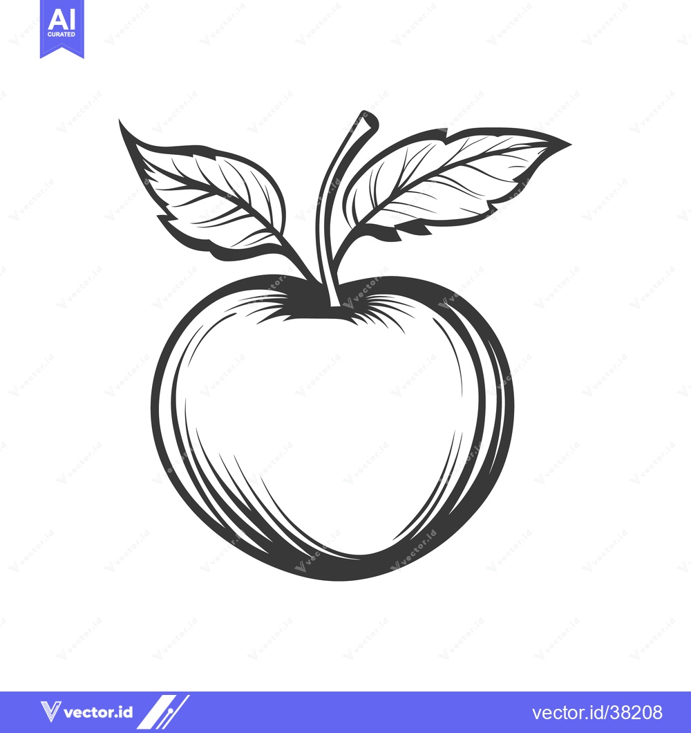 Premium Vector dari A simple drawing depicting a single apple with its leaves