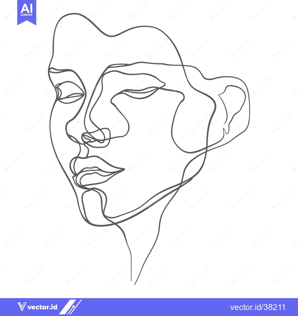Premium Vector dari A minimalist line art drawing depicting a human female face