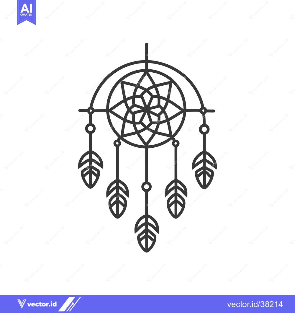 Premium Vector dari Dreamcatcher with Geometric Pattern and Feathers