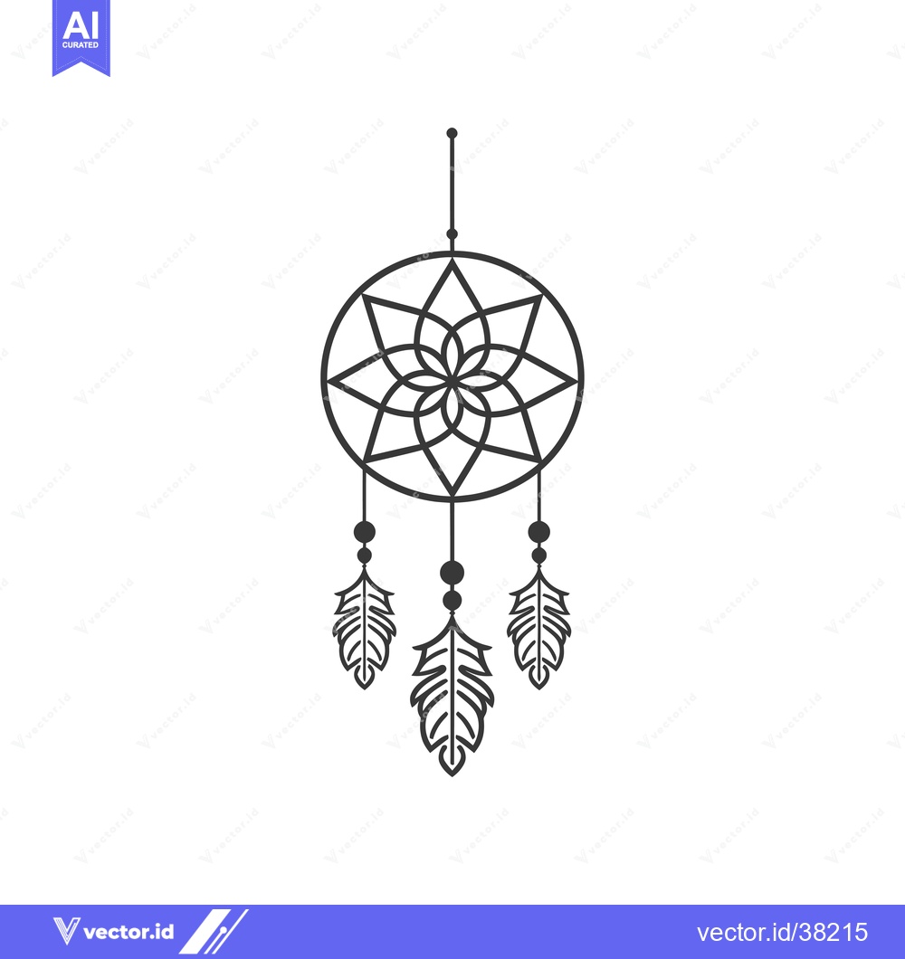 Premium Vector dari Dreamcatcher with Geometric Star Pattern and Feathers