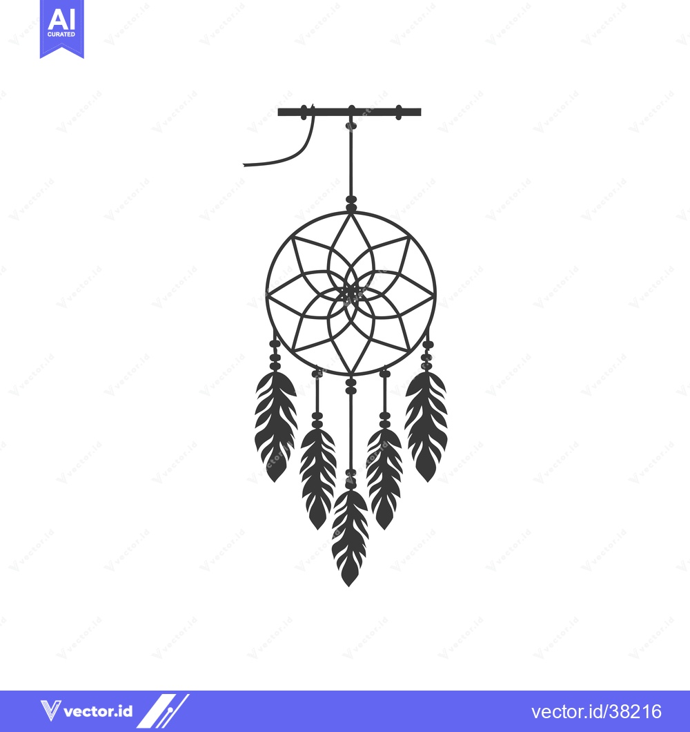 Premium Vector dari Dreamcatcher with Six Feathers Hanging from a Circular Net