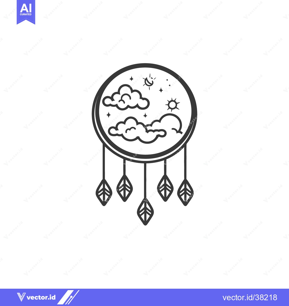 Premium Vector dari A circular dreamcatcher depicts the sky with clouds leaves and stars