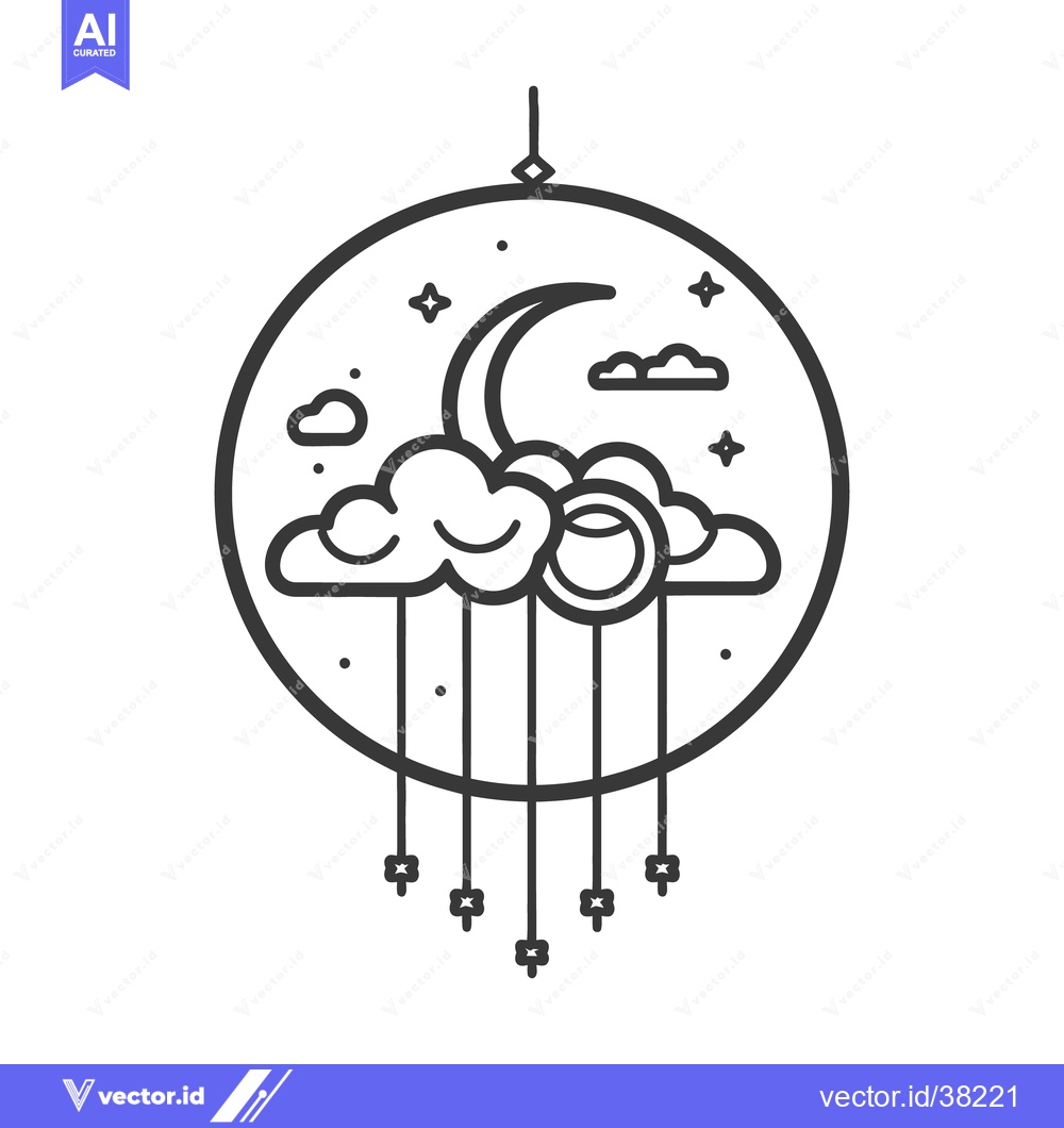 Premium Vector dari A stylized monochrome drawing of a nighttime celestial scene