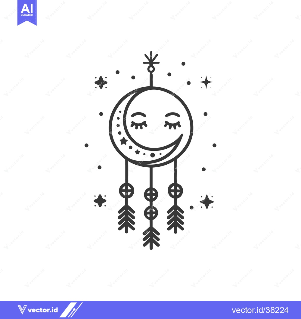 Premium Vector dari A black and white illustration of a celestial dream catcher