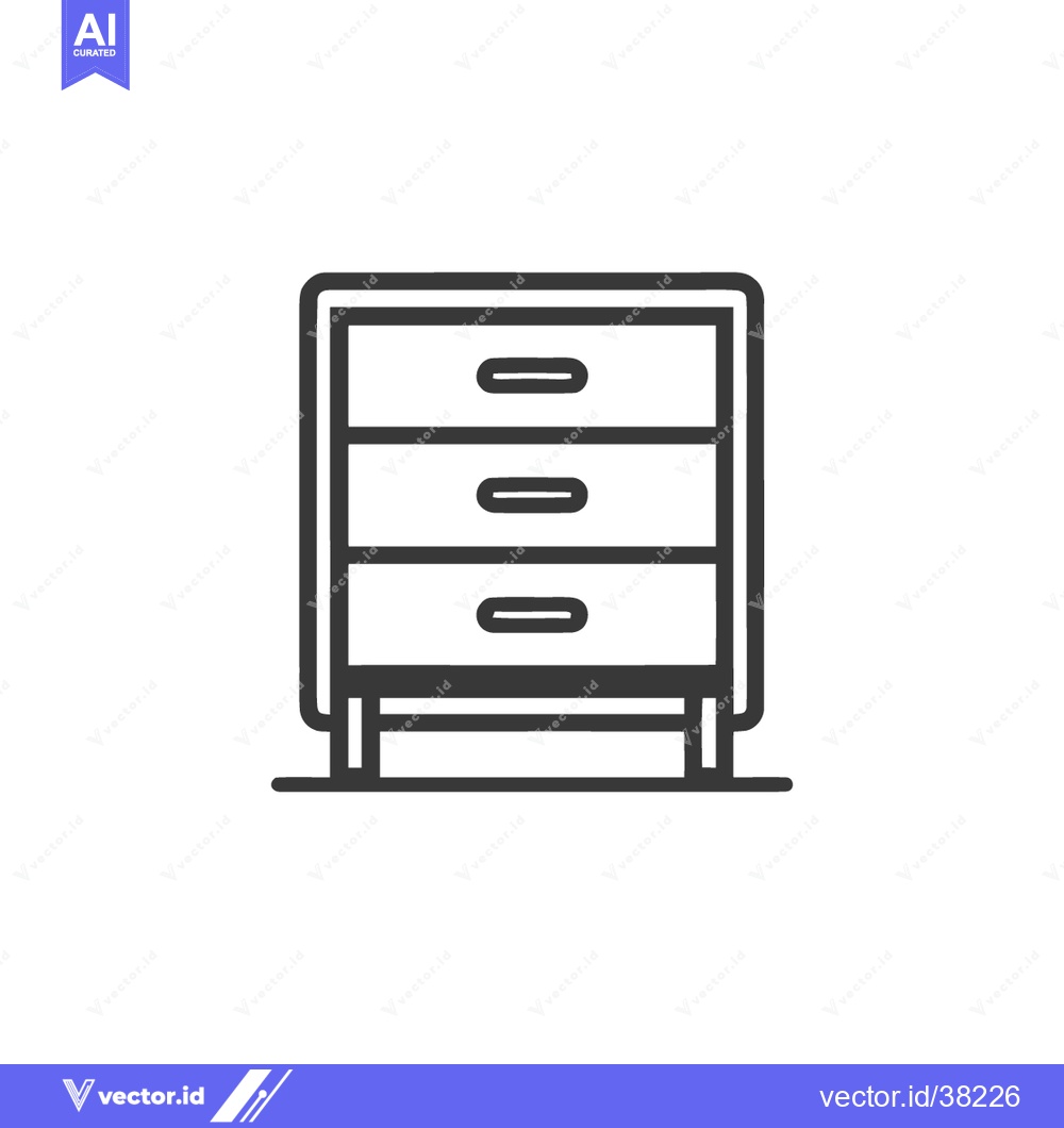 Premium Vector dari Minimalist Chest of Drawers Icon: Three-Drawer Storage Unit in Outline