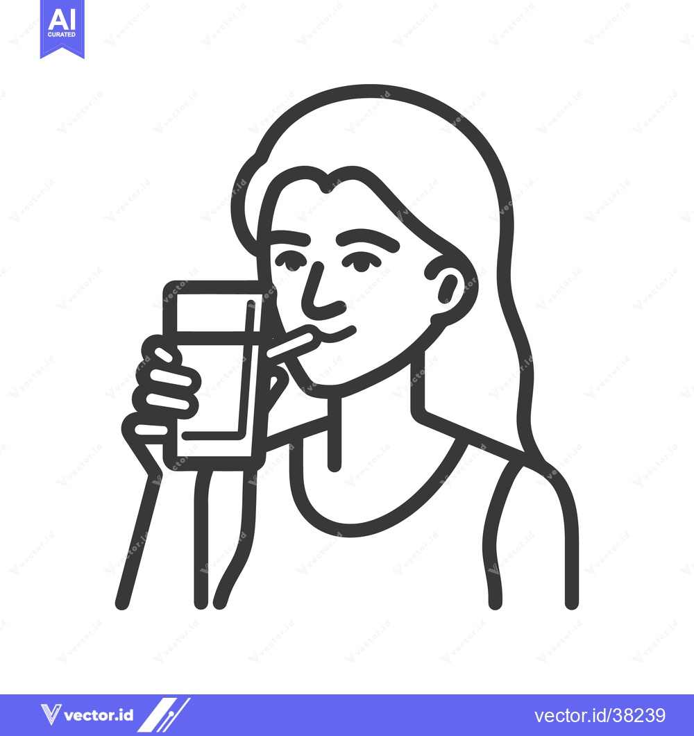 Premium Vector of A woman drinks water from a glass using a straw