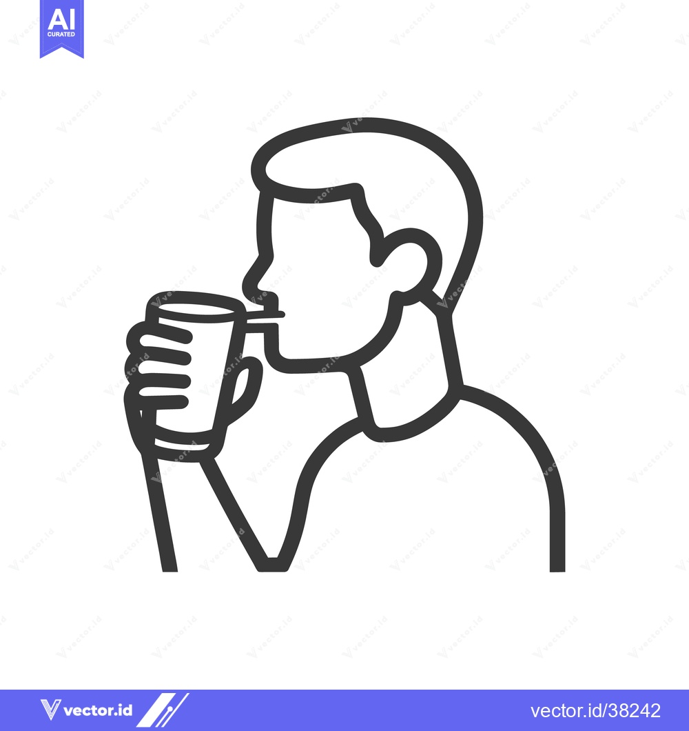 Premium Vector of A simple line drawing depicts a person drinking from a cup