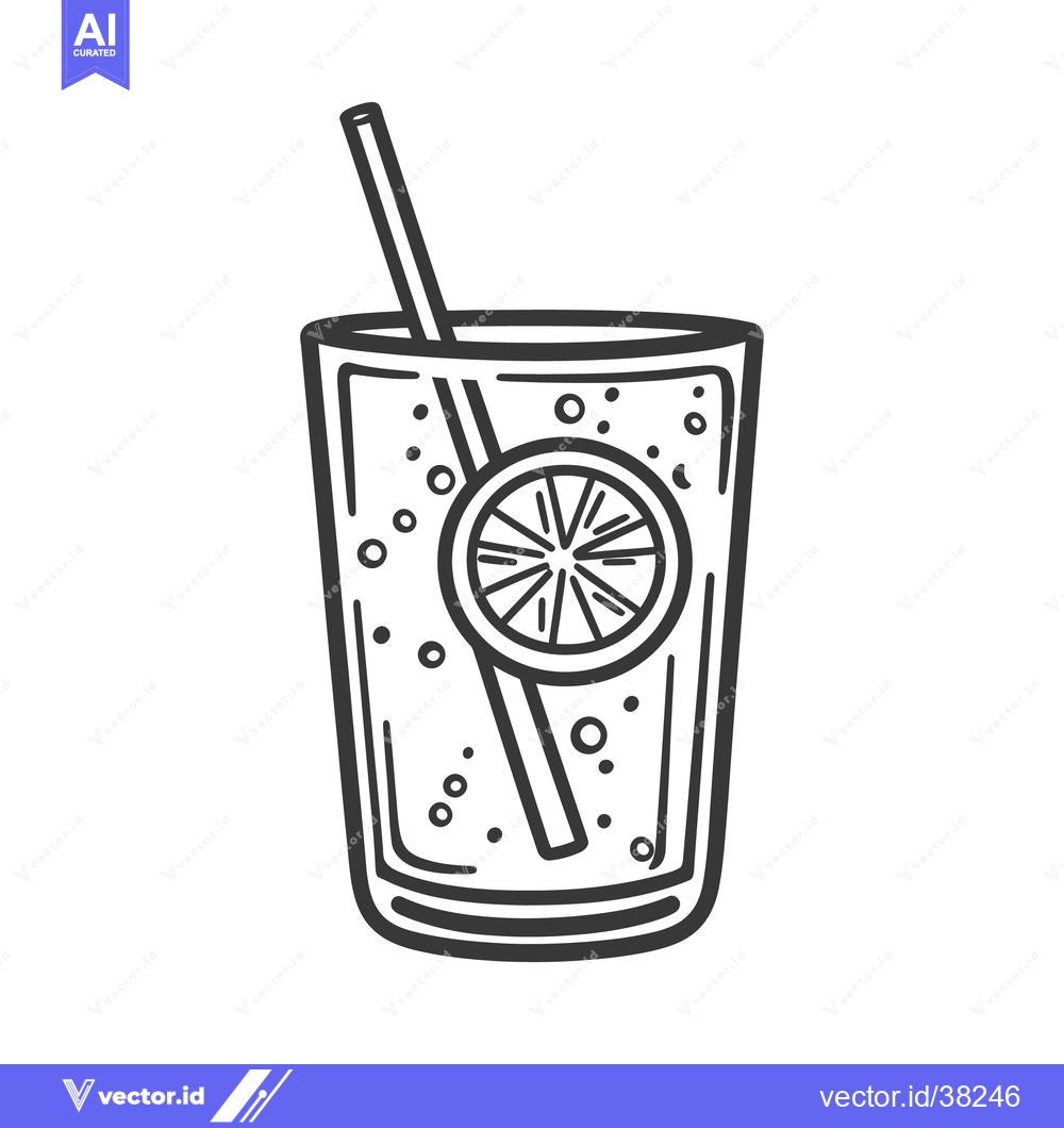 Premium Vector dari A refreshing drink with a straw and a lemon slice
