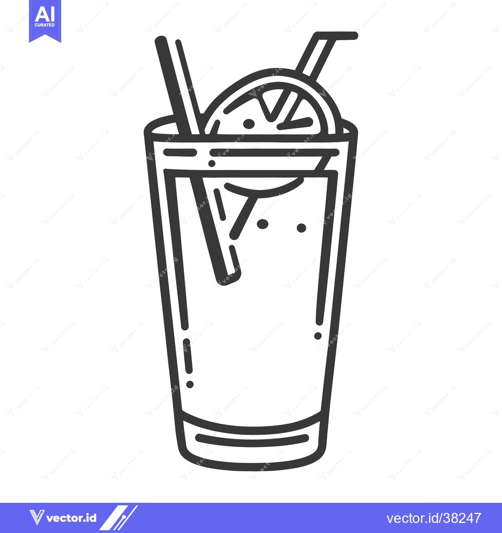 Premium Vector dari A tall glass of refreshing drink with a lemon slice and straws