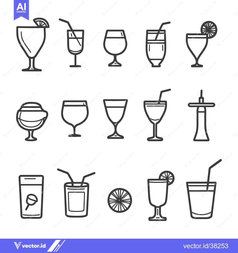 Premium Vector dari Outlined illustrations depicting various glasses and drink containers