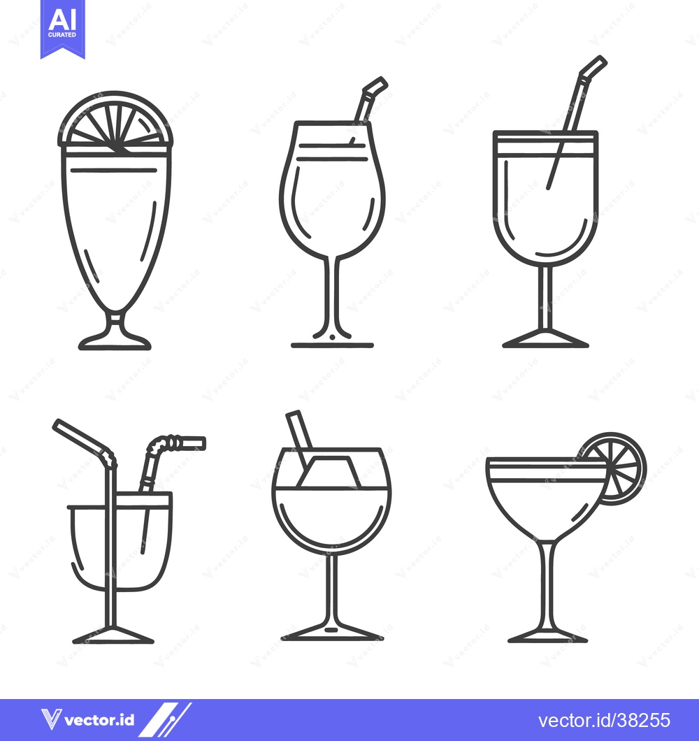Premium Vector of Six different vector illustrations of alcoholic beverages with straws