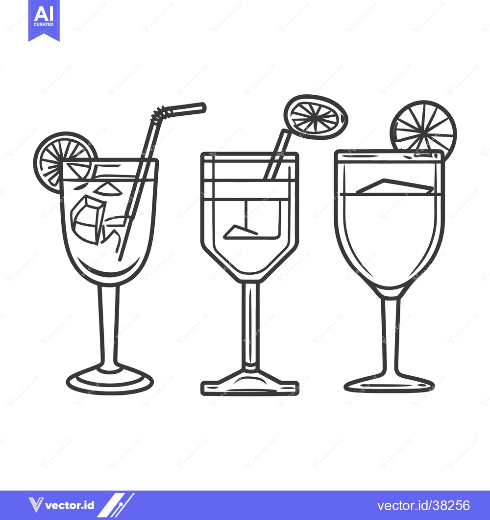 Premium Vector of Three different cocktails with citrus garnish and straws presented