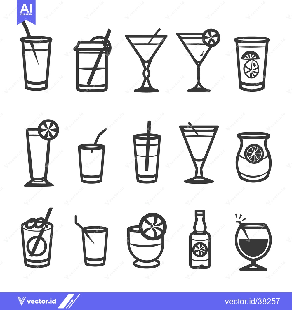 Premium Vector of Collection of minimalist drink glasses and bottles in a vector format