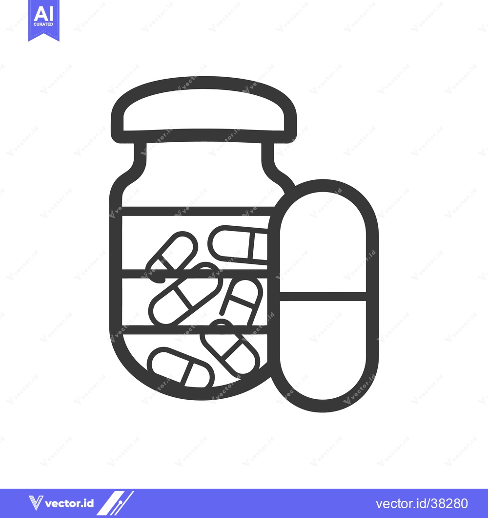 Premium Vector of Illustration depicting a bottle containing various capsule medications