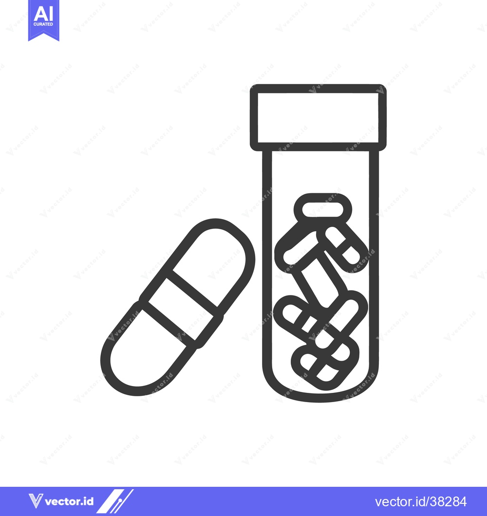 Premium Vector dari A bottle of medication with pills shown in simple outline style