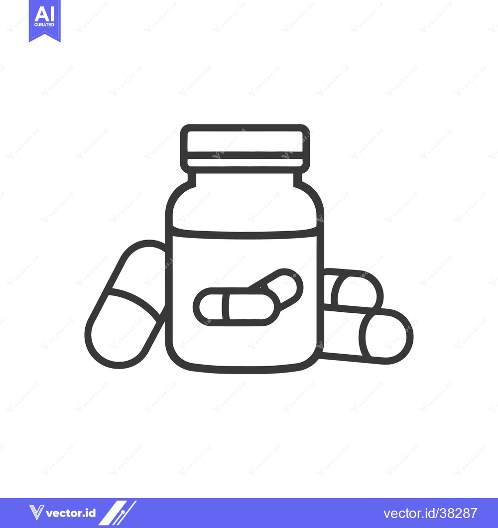 Premium Vector of A simple line drawing of medicine container and capsules