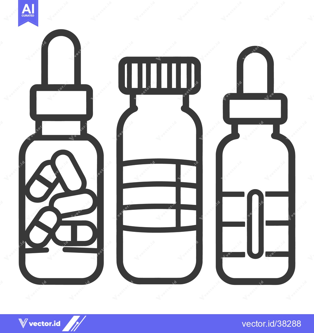 Premium Vector dari Three containers depicting medicines and capsules in a simple graphic