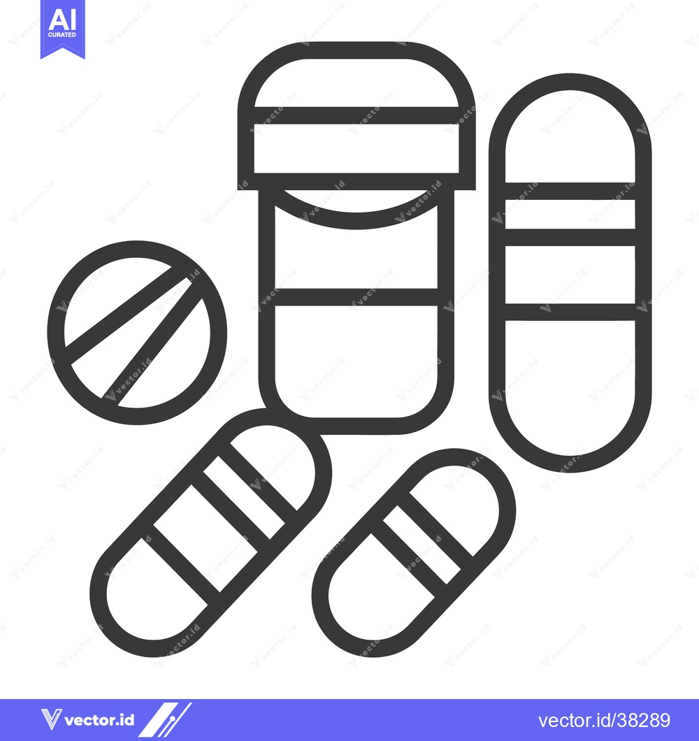 Premium Vector dari Illustration depicting various pills with a medicine container graphic