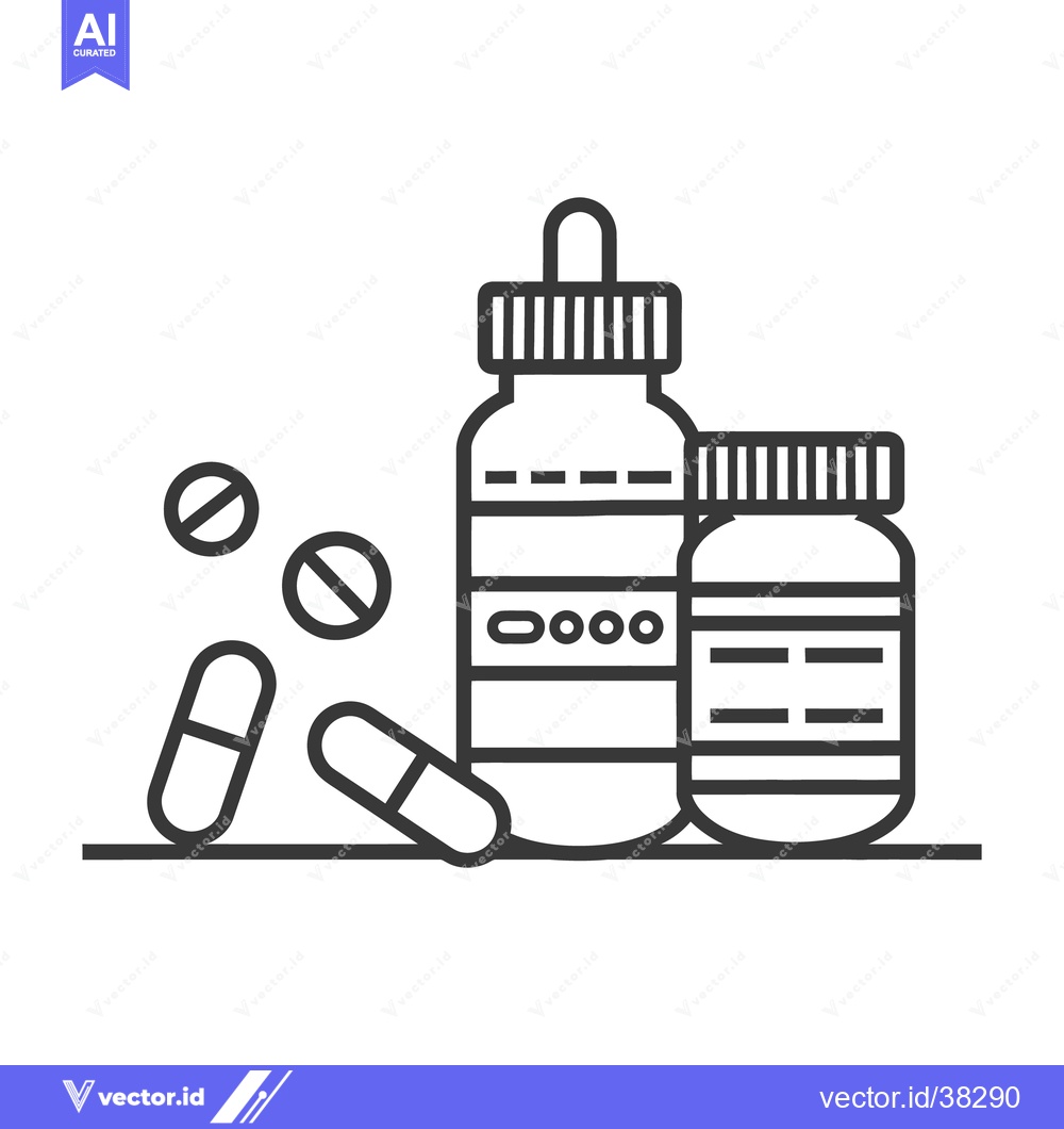 Premium Vector of A black and white illustration of medicine bottles and pills