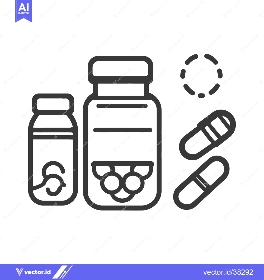Premium Vector dari Two medication bottles with capsules and a dotted circle graphic