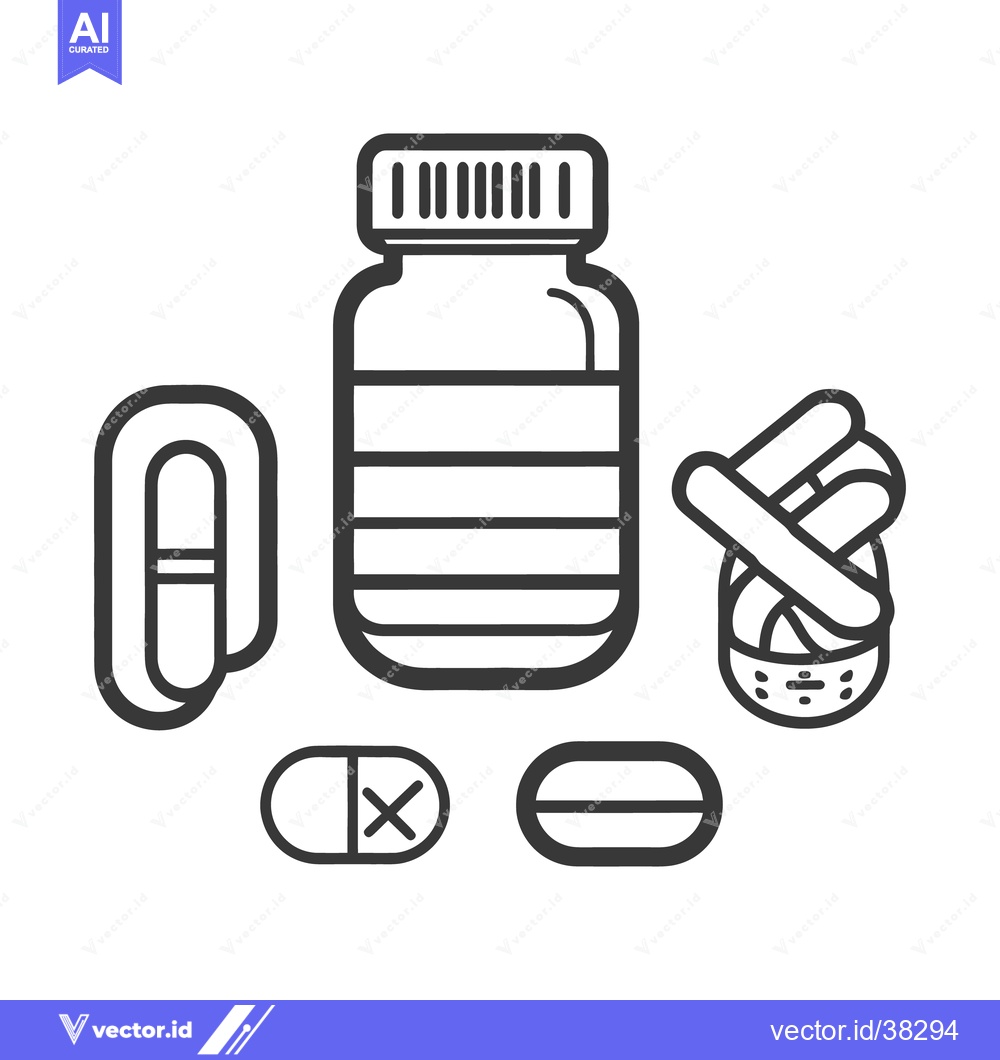 Premium Vector dari Medication pills and a bottle displayed in a black and white outline