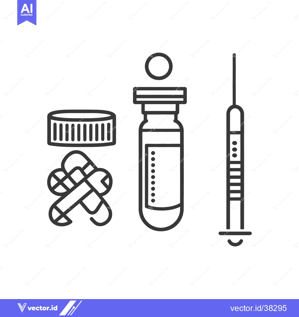 Premium Vector of Medical and pharmaceutical equipment arranged together in a line