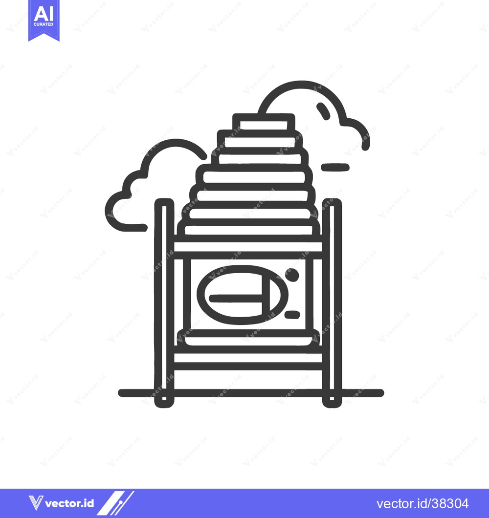 Premium Vector dari Minimalist Beehive Icon with Clouds, Black Outline on White Background