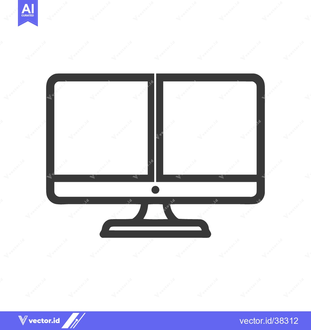 Premium Vector of Minimalist Dual Screen Computer Monitor Icon, Black Outline on White