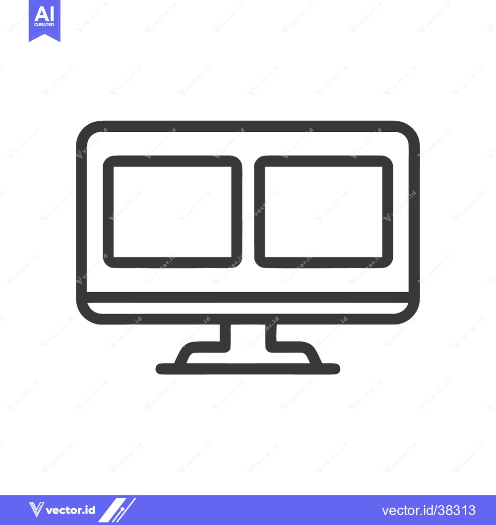Premium Vector of Dual-Screen Monitor Icon: Minimalist Line Art for Technology Interface