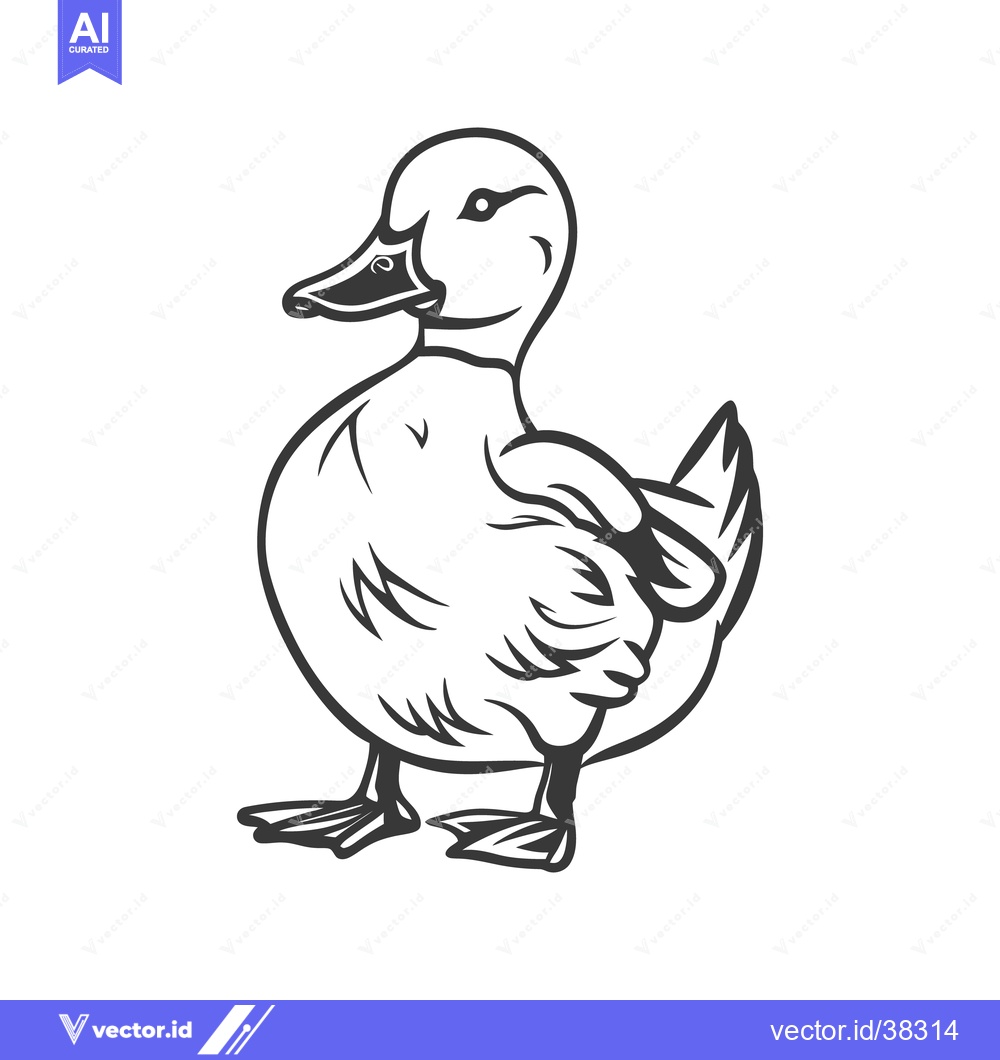 Premium Vector of A stylized black and white illustration of a duck standing upright
