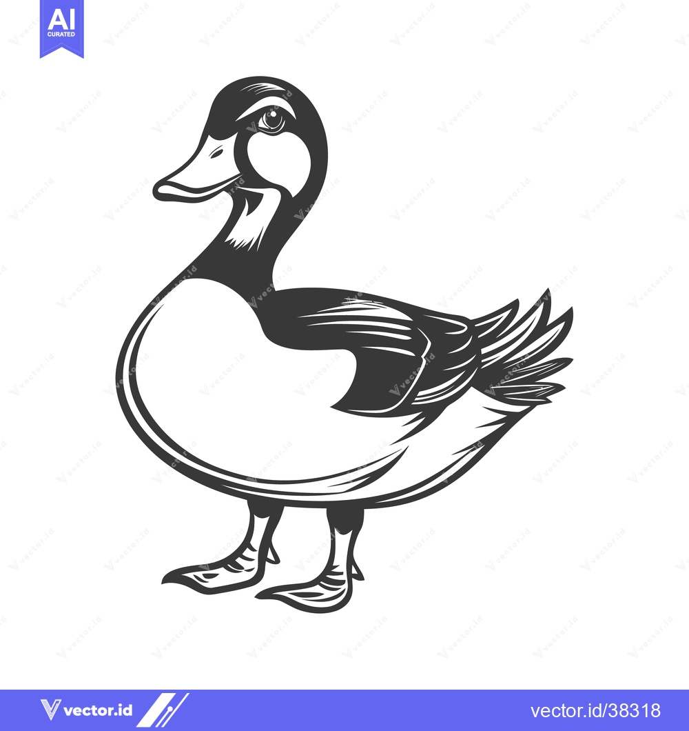 Premium Vector dari Black and white illustration of a standing stylized waterfowl bird