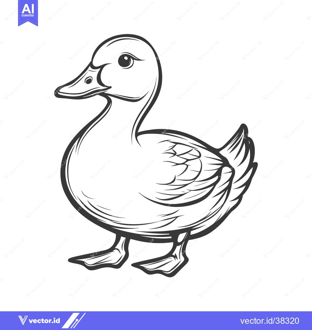 Premium Vector of A black and white sketch depicting a standing duck