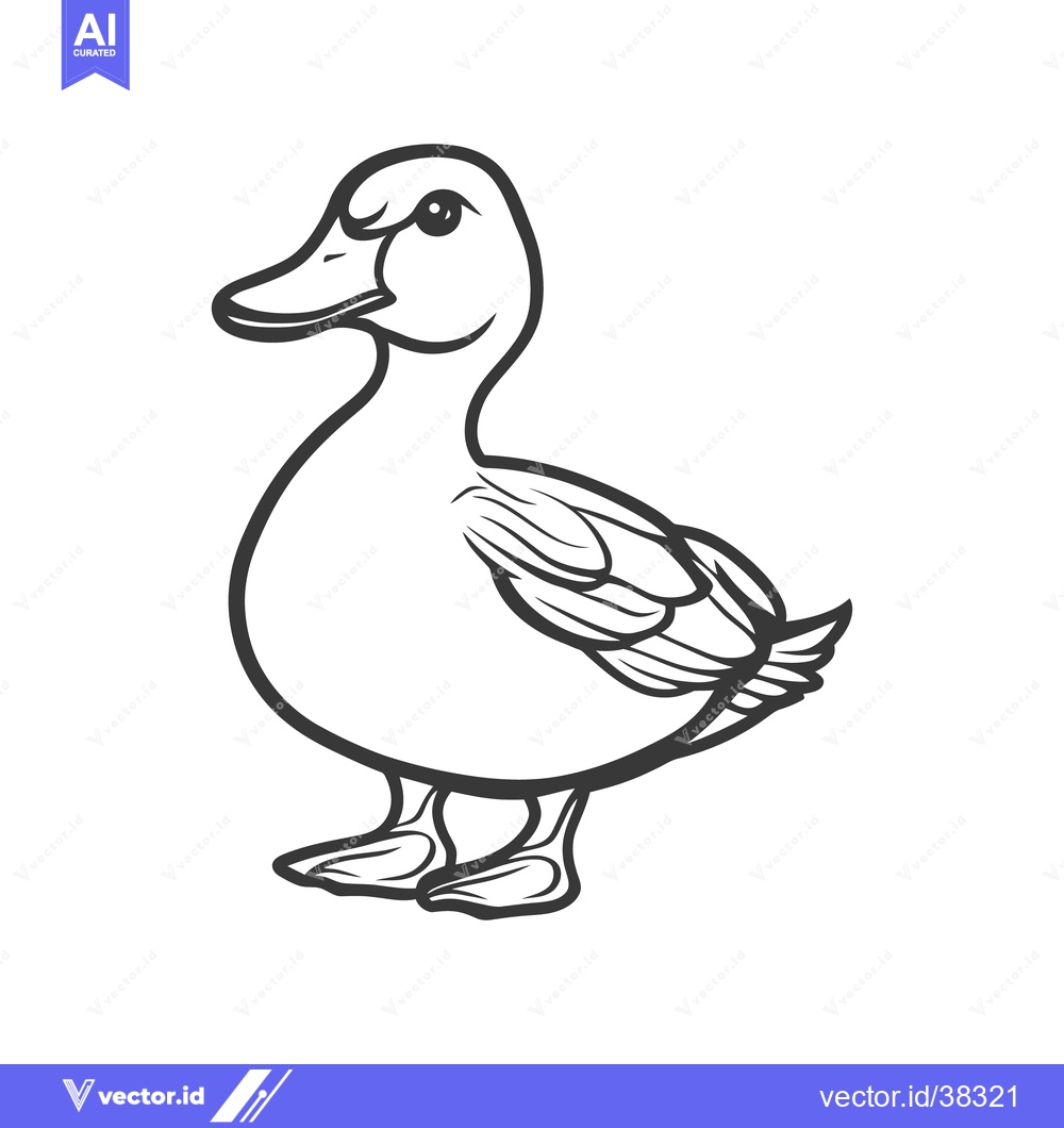 Premium Vector dari Simple black and white illustration of a cartoon duck bird