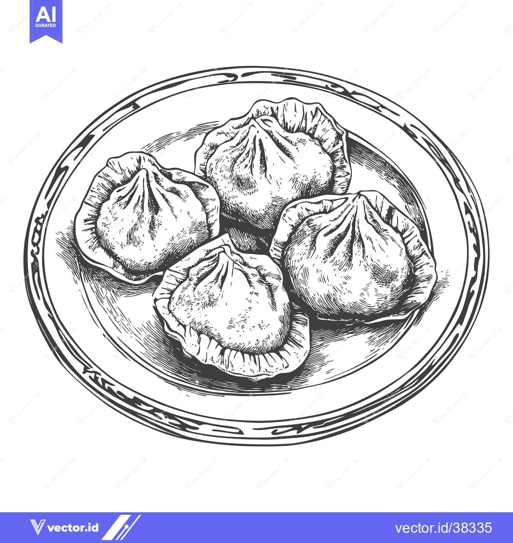 Premium Vector of Four Steamed Buns Served on a Round Plate