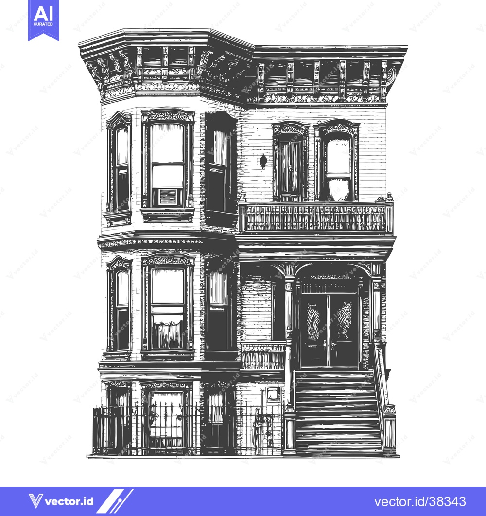Premium Vector dari Elegant Victorian Style Three Story Townhouse Building
