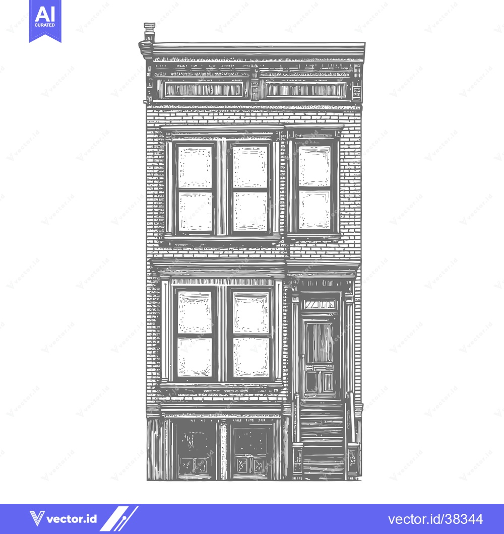 Premium Vector dari A detailed illustration of a three story brick building