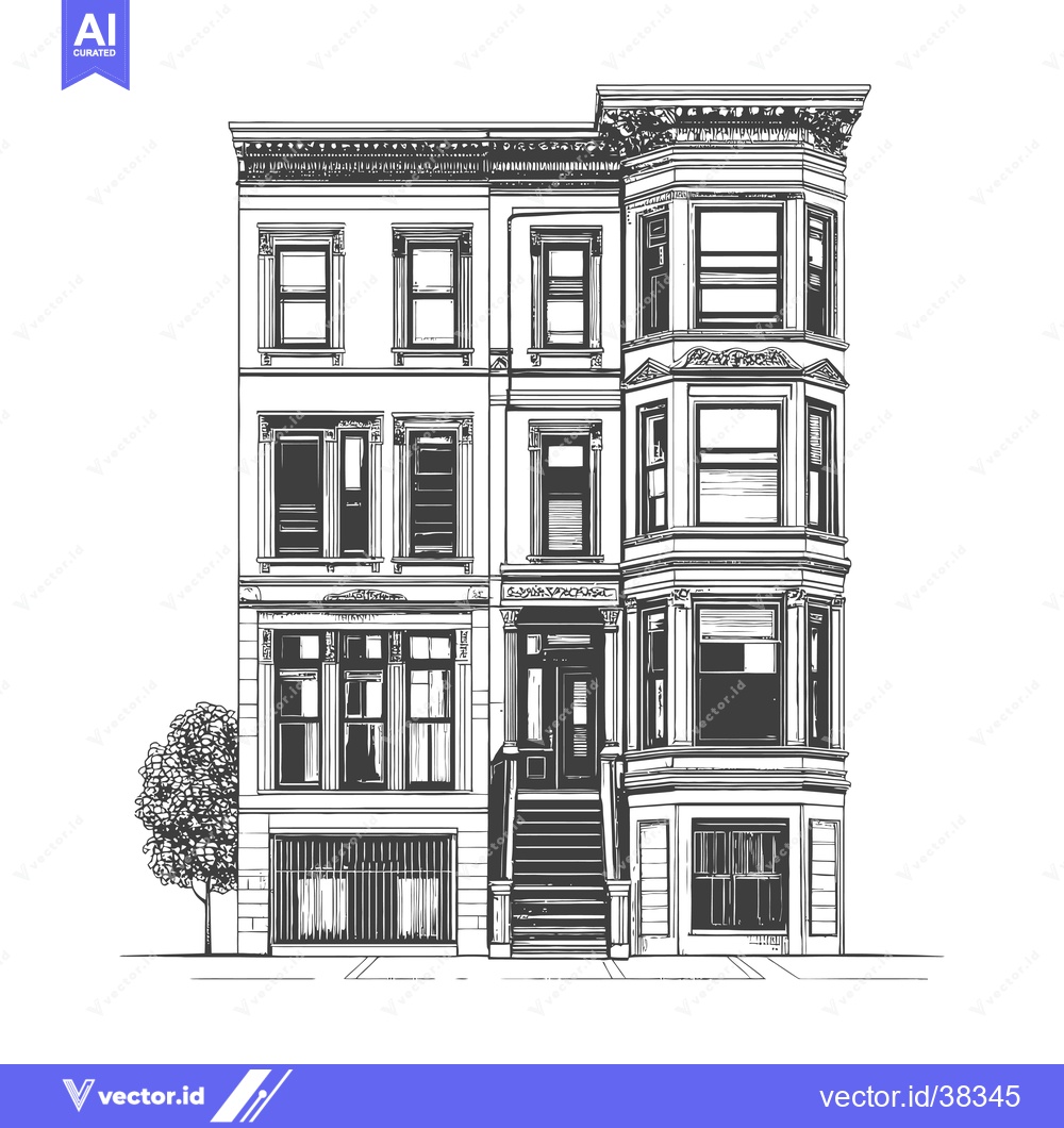 Premium Vector dari Elegant Three Story Townhouse Building Sketch