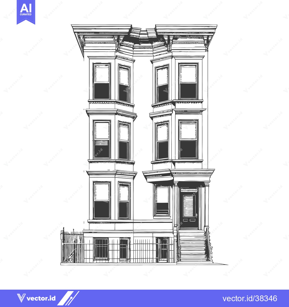 Premium Vector of Elegant Three Story Townhouse Architectural Drawing