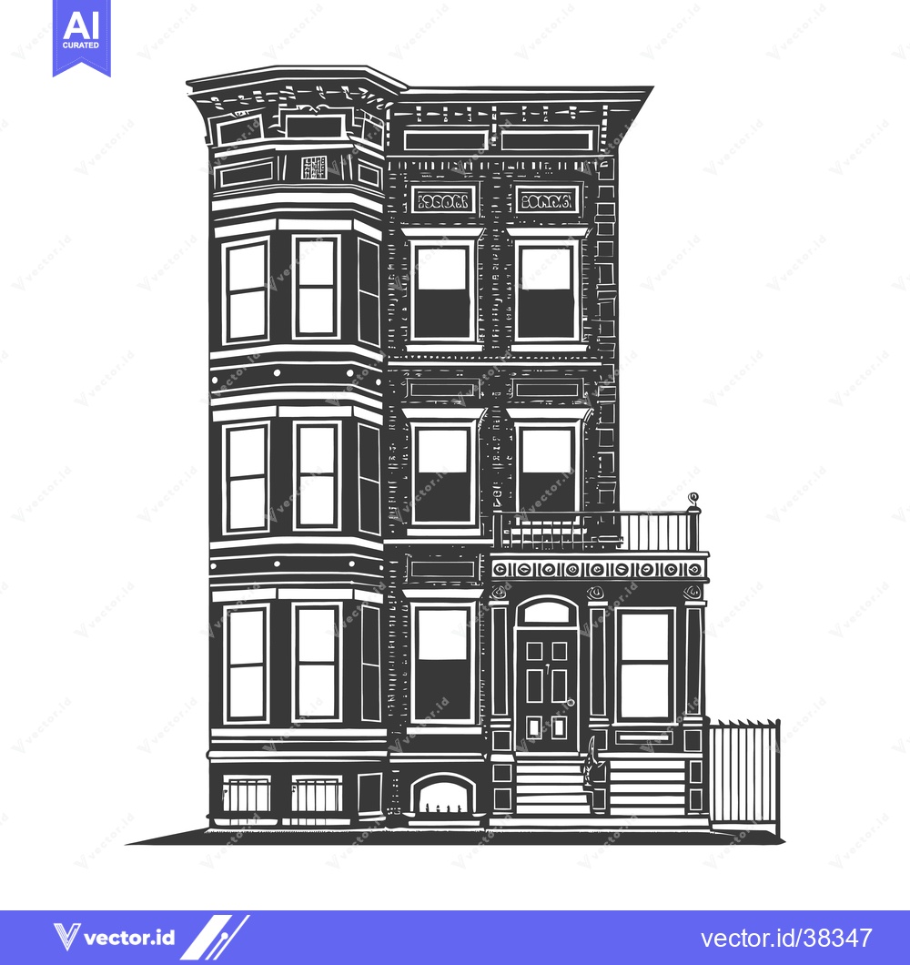 Premium Vector of A Detailed Illustration Of A Three Story Brick Building