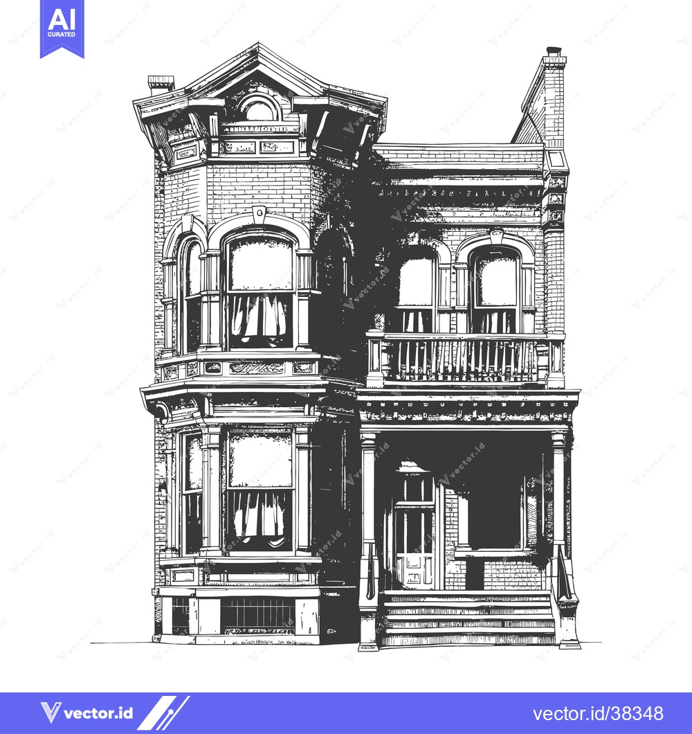 Premium Vector dari Elegant Victorian Era Brick Townhouse Architectural Drawing