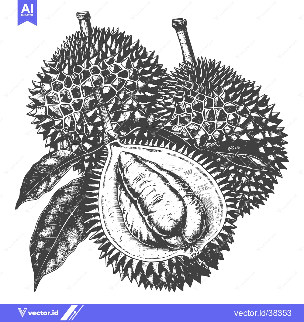 Premium Vector dari Durian fruit illustration with leaves and a sectioned view