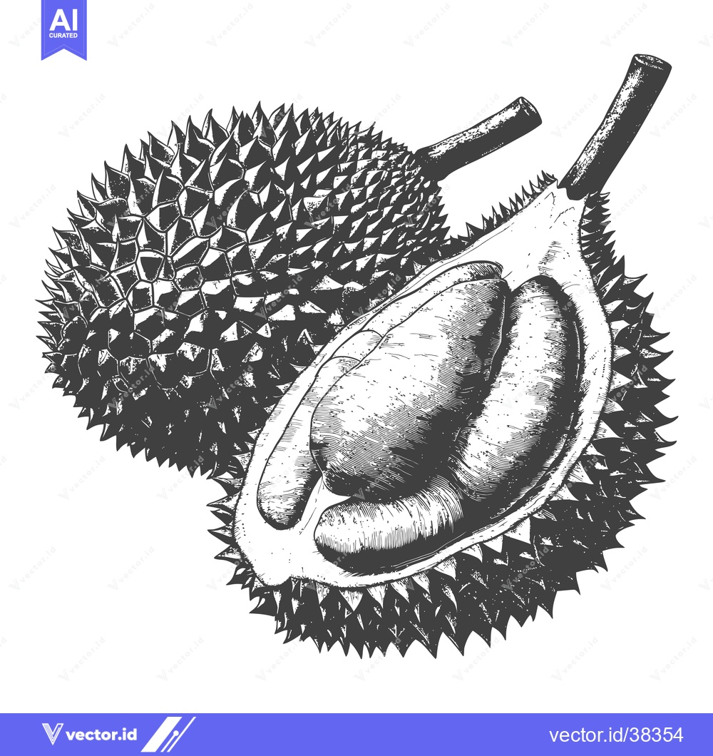 Premium Vector of Durian fruit illustration showing whole and opened fruit