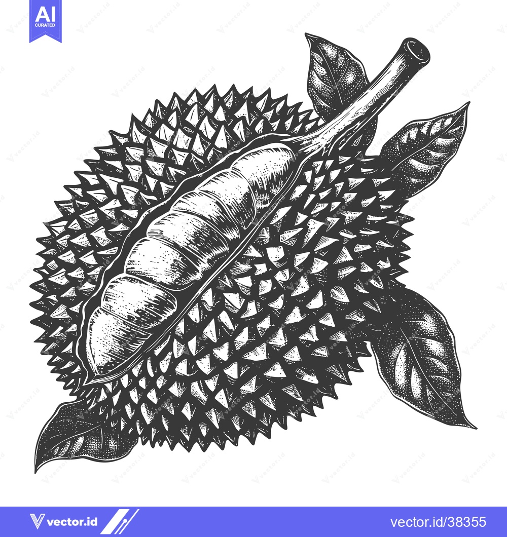 Premium Vector of A Detailed Illustration Of A Durian Fruit With Leaves