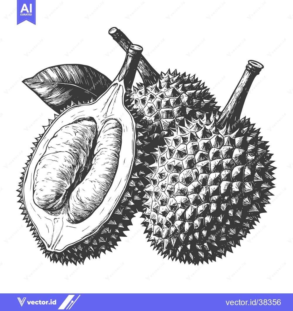 Premium Vector of Durian fruit illustration showing whole and open fruit