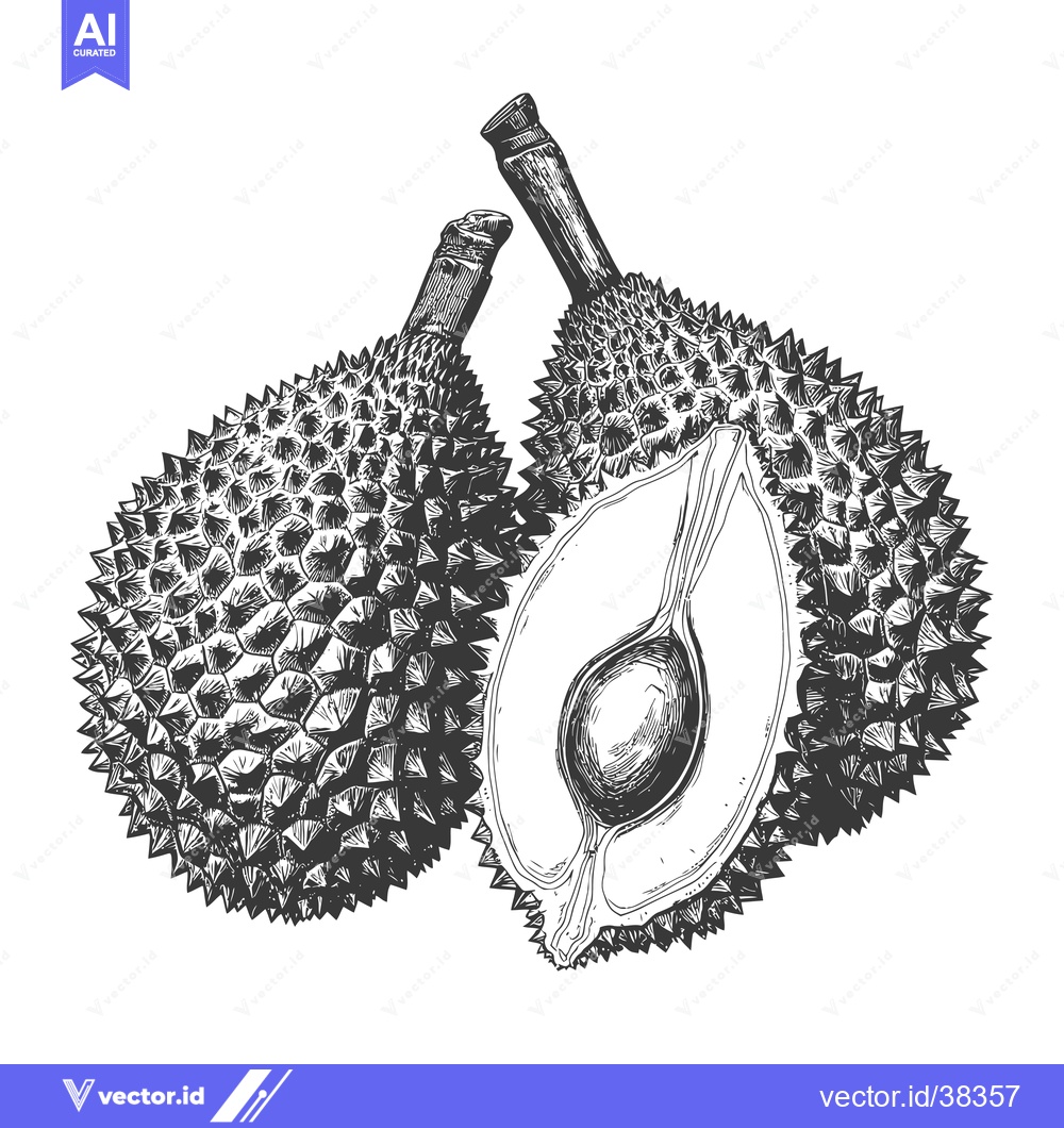 Premium Vector of Durian fruit illustration showing whole and halved pieces