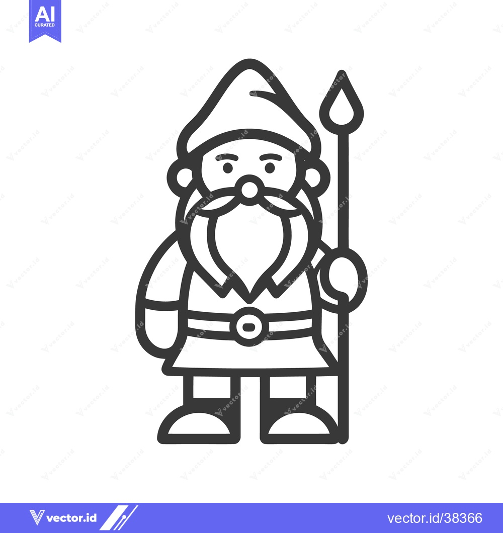 Premium Vector dari A stylized illustration of a garden gnome holding a spear