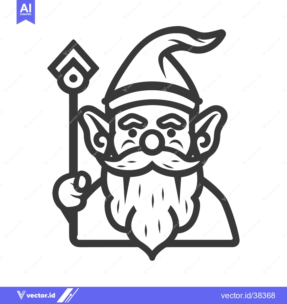 Premium Vector of A cartoon illustration of a gnome wearing a pointed hat holds a staff