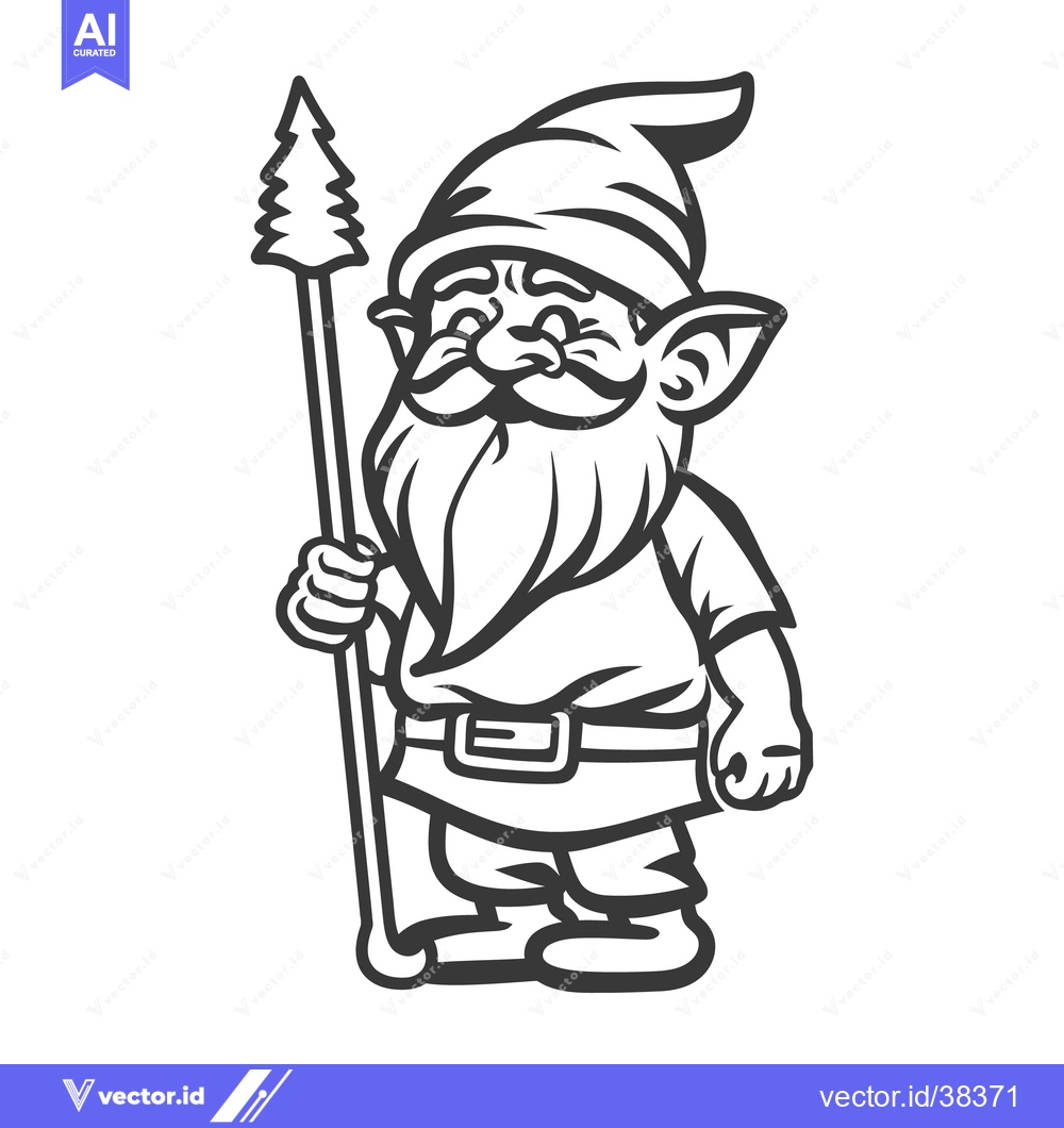Premium Vector dari A cartoon illustration of a standing gnome holding a staff