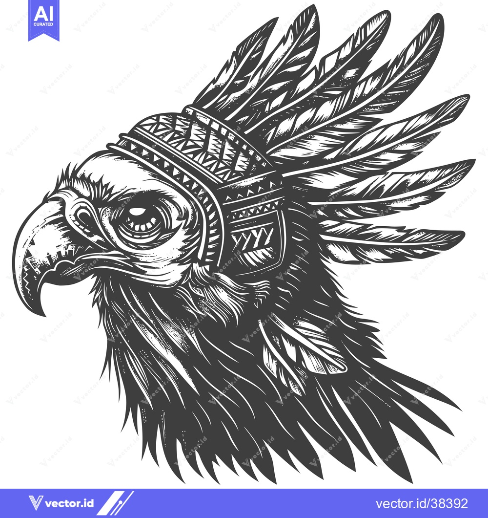 Premium Vector of Eagle Head with Ornate Feathers and Headband